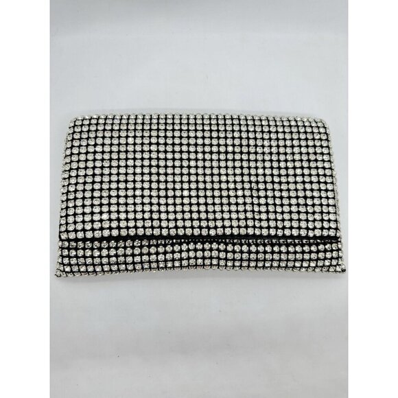 INC Prudence diamond crystal mesh women's clutch purse pouch -Black/Silver - Picture 10 of 12